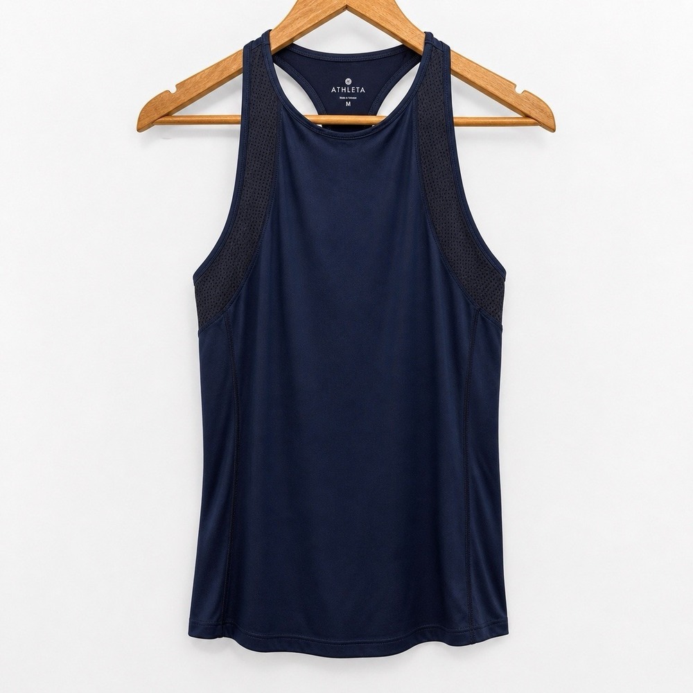 Athleta Navy Racerback Workout Tank Top Mesh Athletic Activewear Medium
